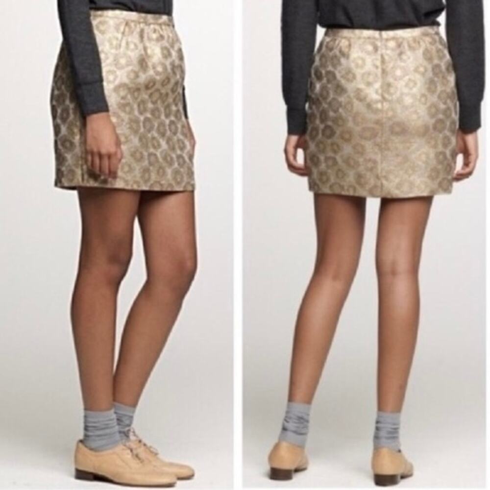 J. Crew Goldenrod Jacquard Mini Skirt Womens size 0 Gold Metallic - Picture 2 of 16